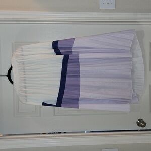 SHEIN White and Purple Pleated Midi Skirt